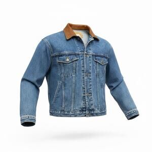 Vintage Gap Jean Denim Jacket Mens Medium Blue Leather Collar Trucker 90s